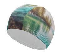 Cuffia da nuoto per acqua pulita e paesaggio lago, ad alta elasticità, per donne e uomini, resistente e impermeabile, mantiene i capelli asciutti, perfetta per piscina, spiaggia, nuoto