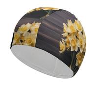 Cuffia da nuoto per adulti, con bouquet di narcisi, in tessuto elastico, comoda cuffia da bagno per capelli lunghi e corti