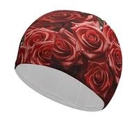 Cuffia da nuoto per adulti con molte rose rosse, cuffia da nuoto in tessuto elastico, comoda cuffia da bagno per capelli lunghi e corti