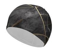 Cuffia da nuoto per adulti, in tessuto elastico, con texture in marmo nero, comoda cuffia da bagno per capelli lunghi e corti