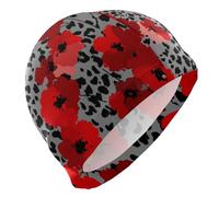 Cuffia da nuoto per adulti Leopard Poppy Gray Red per capelli corti impermeabile per donna Protezione capelli e riduzione della resistenza gorros para nadar en piscina mujer