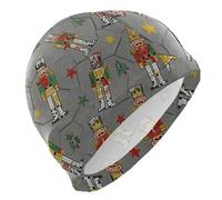 Cuffia da nuoto per adulti, per capelli corti, impermeabile, protezione per capelli da donna, con soldati schiaccianoci e cartoni animati, colore grigio