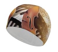 Cuffia da nuoto per pianoforte, violino, note musicali, unisex, resistente, antiscivolo, ad alta elasticità, per capelli lunghi e corti, trecce e dreadlock, mantiene i capelli asciutti