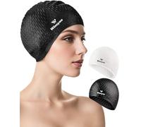 Cuffia da nuoto unisex in silicone, unisex, di grandi dimensioni, per capelli lunghi/trecce, per mantenere i capelli asciutti, cuffie da bagno impermeabili per nuoto con tappi per le orecchie e set di