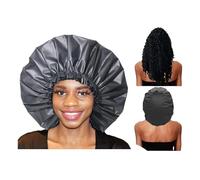 Cuffia di Seta, Cuffia Capelli Notte, Berretto da Notte in Raso, Cappello per Capelli per Dormire in Raso con Scrunchies per Donna e Ragazza (Black,2pcs)
