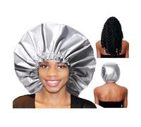 Cuffia di Seta, Cuffia Capelli Notte, Berretto da Notte in Raso, Cappello per Capelli per Dormire in Raso con Scrunchies per Donna e Ragazza (Grey,2pcs)