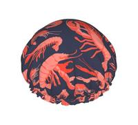 Cuffia doccia Gamberetti No.9043 - Cuffia da doccia per donna, riutilizzabile, impermeabile, tappo per capelli per doccia, doppio strato elastico a pelo lungo