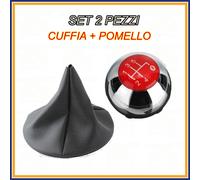 CUFFIA E POMELLO LEVA CAMBIO CROMATO ROSSO PER FIAT 500 500C 07 + GHIERA CORNICE