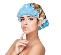 Cuffia galleggiante in raso con animali sull'arca di Noè, per dormire, a doppio strato, regolabile, elastica, per dormire, da donna, per capelli ricci, colore nero