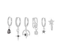 Cuffia geometrica a 6 pezzi - goccia nera di Zirconia e orecchini minimalisti per cartilagine - gioielli auriferi d’oro/d’argento (7,6 g)- argento