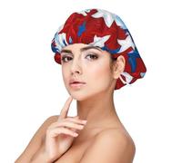 Cuffia in morbido raso per donne che dormono - stampa americana con stelle rosse e blu, regolabile e traspirante, per capelli lunghi, ideale per andare a letto, cura dei capelli e dormire comodamente