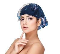 Cuffia in morbido raso per donne che dormono - Stampa Twilight Serenade, regolabile e traspirante, per capelli lunghi, ideale per andare a letto, cura dei capelli e dormire comodamente nero, nero