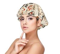 Cuffia in raso con stampa di cuccioli carini per donne che dormono, regolabile a doppio strato in raso, cuffia per dormire per capelli ricci