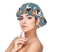 Cuffia in raso con stampa di cuccioli di cane, per donne che dormono, regolabile, a doppio strato, per capelli ricci