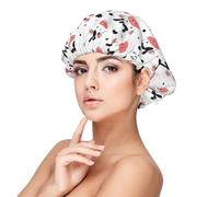 Cuffia in raso con stampa di mucca in stile cartone animato, per donne che dormono, regolabile a doppio strato in raso, cuffia per dormire per capelli ricci