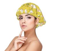 Cuffia in raso con stampa di nuvole e coniglietto per donne che dormono, regolabile, a doppio strato, per capelli ricci