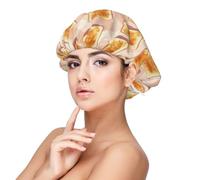 Cuffia in raso con stampa di pane tostato, per donne che dormono, regolabile, a doppio strato, per capelli ricci