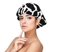 Cuffia in raso di seta con stampa di mucca, per donne che dormono a doppio strato, regolabile, per capelli ricci