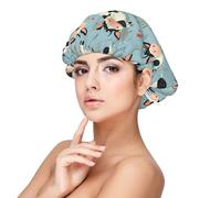 Cuffia in raso di seta con stampa floreale a forma di mucca carina per donne che dormono, regolabile a doppio strato in raso per capelli ricci