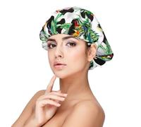 Cuffia in seta a pois con foglie di pappagallo e tucano, per dormire, unisex, regolabile, in raso, per dormire, morbida cuffia per dormire