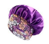 Cuffia In Seta Cappello da donna in raso solido for dormire, sonno notturno, cura dei capelli, cuffia notte, cuffie bagno setose, comodo berretto unisex con fascia a fiori Per Donne(Purple)