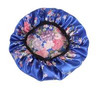 Cuffia In Seta Cofano in raso con stampa for donna Fascia elastica larga for il sonno notturno Cappello in Avvolgere la testa Cura dei capelli Per Donne(Blue)