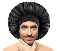 WINSTECK Cuffia in Seta da Uomo, in Raso, per Dormire, Orlo Regolabile e Doppio Strato, Grande Cuffia per Dormire per Capelli Ricci e trecce Rimane su Tutta la Notte