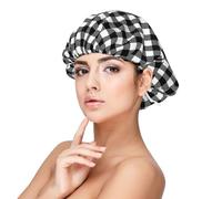 Cuffia in seta di bufalo bianco e nero per dormire, per donne e uomini, regolabile in raso, per dormire, morbida cuffia per dormire