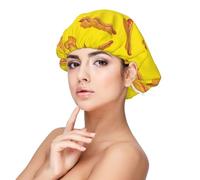 Cuffia in seta gialla con stampa hot dog per dormire donne e uomini - regolare il cofano in raso per dormire, morbido cofano per dormire