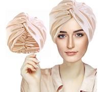 FZHGVML Cuffia Seta Capelli Ricci, Cuffia Capelli Ricci Notte per Dormire, Doppio Strato Cuffia di Seta per la Notte Capelli Ricci, Abbina Fascia Elastica Forte Applicare al Lavaggio, Trucco