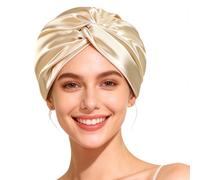 Cuffia in Seta per Dormire, 100% Seta di Gelso Cappello da Notte per Cura dei Capelli, 22 Momme Doppio Strato per Donna per Capelli Lunghi o Ricci, Giorno e Notte(Khaki)