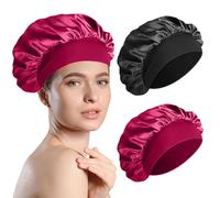 Cuffia in seta per dormire, 2 pezzi, per dormire e dormire, in seta, morbido e comodo, in raso, per la notte da donna, per proteggere e asciugare, con elastico