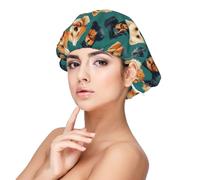 Cuffia in seta per dormire, unisex, morbida e regolabile, con stampa di un simpatico cucciolo di cane, cuffia elastica in raso per dormire, comoda cuffia per capelli ricci in seta simile per dormire