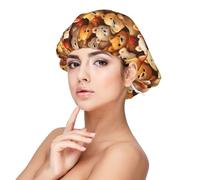 Cuffia in seta per dormire, unisex, morbida, regolabile, con stampa di orsetti dell'amore, cuffia elastica in raso per dormire, comoda cuffia per capelli ricci in seta simile per dormire, nera
