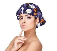 Cuffia in seta per dormire, unisex, morbida, regolabile, con stampa di zucca fantasma, in raso, elastica, comoda per dormire, colore nero