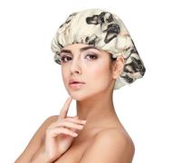Cuffia in seta per dormire, unisex, morbida, regolabile, con un simpatico bulldog francese, 1 cuffia elastica in raso per dormire, comoda cuffia per capelli ricci in seta simile per dormire, nera