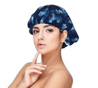 Cuffia in seta per dormire, unisex, morbida, regolabile, fantasia con stelle blu e lupo, in raso elastico, per dormire, comoda cuffia per capelli ricci simile alla seta per dormire