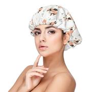 Cuffia in seta per dormire, unisex, regolabile, elastica, con stampa carina, in raso, per dormire, morbida e confortevole, simile a capelli ricci in seta, per dormire, colore nero