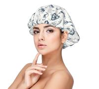 Cuffia in seta per dormire, unisex, regolabile, elastica, con stampa di ancora, in raso, per dormire, morbida, confortevole, simile a capelli ricci in seta, per dormire, colore nero