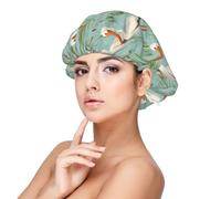 Cuffia in seta per dormire, unisex, regolabile, elastica, con stampa di gabbiano sul fiume, in raso, per dormire, morbida e confortevole, simile alla seta, capelli ricci in raso, colore nero