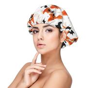 Cuffia in seta satinata con stampa a pipistrello per cani per donne che dormono, regolabile a doppio strato in raso per capelli ricci