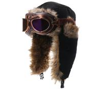 Cuffia invernale foderata in poliestere con paraorecchie regolabile e occhiali staccabili per protezione dal freddo estremo per sci equitazione in pile paraorecchie, Cappello nero bronzo col, Taglia