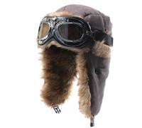 Cuffia invernale foderata in poliestere con paraorecchie regolabile e occhiali staccabili per protezione dal freddo estremo per sci equitazione in pile paraorecchie, Cappello marrone argento fra