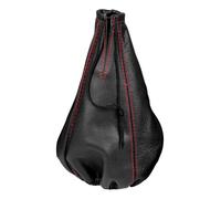 CUFFIA LEVA CAMBIO IN PELLE NERA CON CUCITURE ROSSE