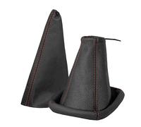 Cuffia + Manicotto Freno a Mano Opel Corsa C 100% Vera pelle Nero Cucitura Rosso