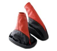 Cuffia + Manicotto Freno a Mano per Opel Astra F 100% Vera Pelle Nero Rosso