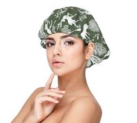 Cuffia minimalista in raso verde con albero di cervo per donne che dormono, a doppio strato, regolabile, in raso, per capelli ricci