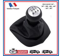 Cuffia NERA Del Leva Del Cambio + Pomello Cromato Per PEUGEOT 207 307 407