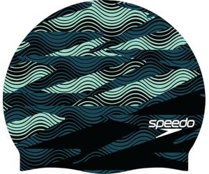 CUFFIA NUOTO SPEEDO PISCINA IN SILICONE DIGITAL PRINTED CAP NERO VERDE