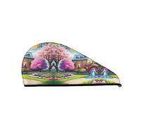 Cuffia per capelli asciutti in velluto corallo fiaba unicorno per donna Cuffia per capelli con bottoni per asciugare capelli ricci lunghi e folti Anti